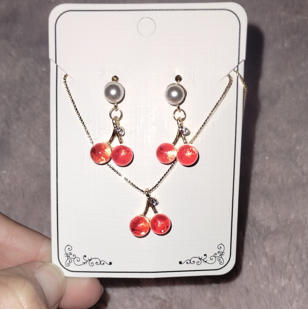 Cherry Red and Gold Earrings